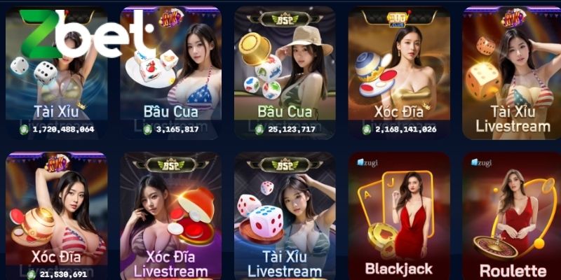 Các sảnh cược đẳng cấp tại casino ZBET